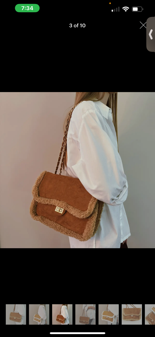 Luxe Deluxe Chain Shoulder Bag- Teddy Brown