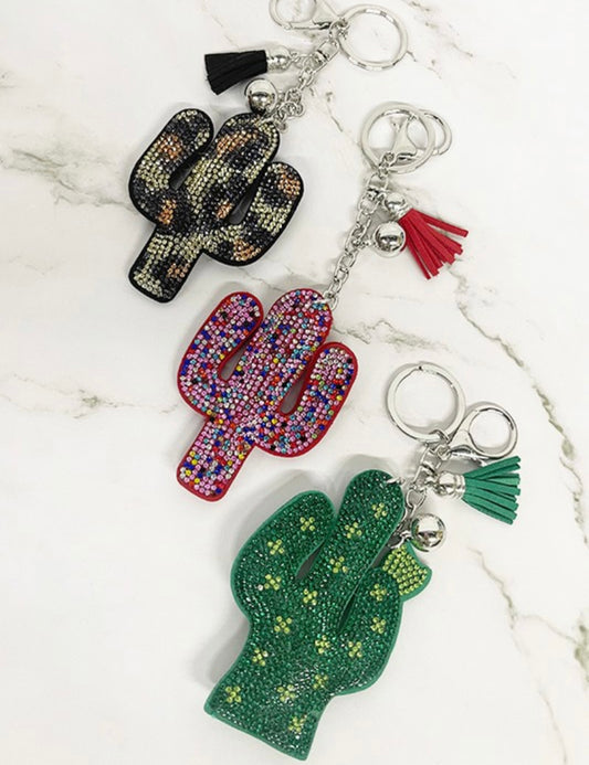 Rhinestone Cactus Keychain