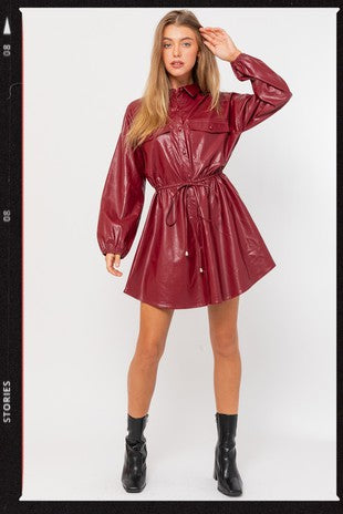 Burgundy Babe Faux Leather Dress