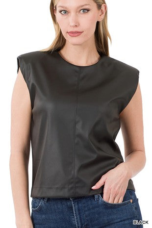 Ivy Leather Shoulder Pad Top