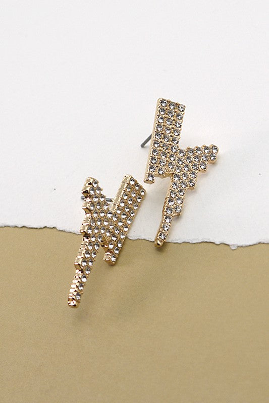 Rhinestone Lightning Bolt Earrings